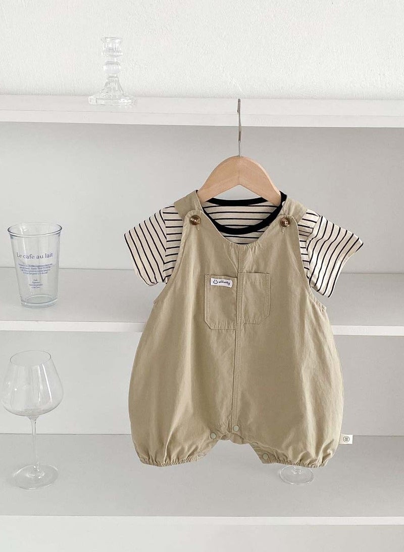 DOOKOO Summer new baby clothes, boys and girls' workwear romper pants set, two-piece set of one-piece clothes - Image 2